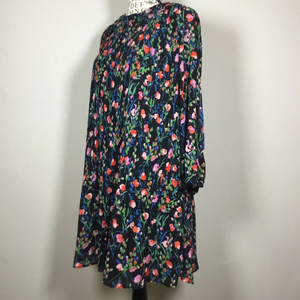 Zara The Annie Dress black with multicolor floral swing button closure sz S